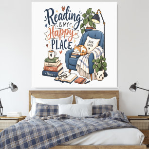 Lesen ist mein glücklicher Ort – Cozy Buchliebhabe Leinwanddruck