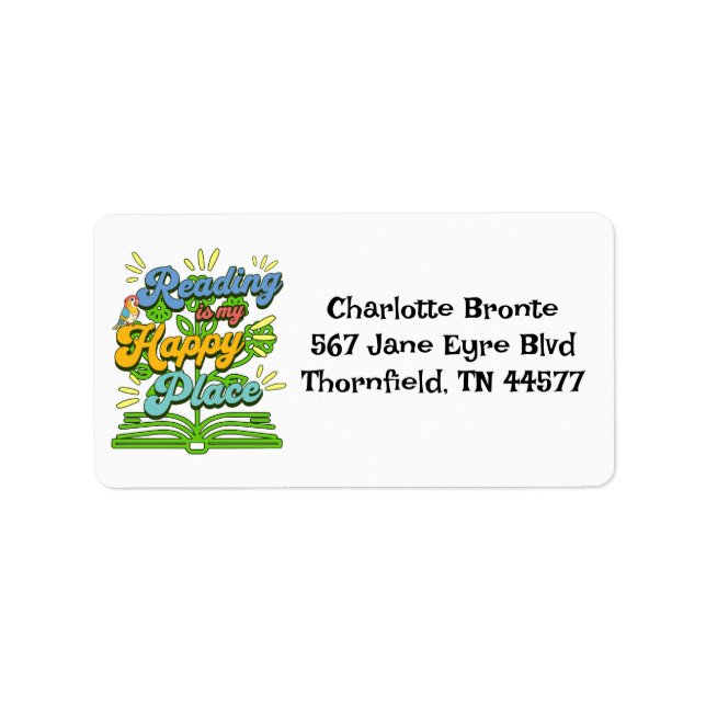 Lesen ist mein glücklicher Ort Farbige Adressetike Adressaufkleber (Vorne)