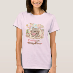 Lesen ist mein glücklicher Ort Süße Kitty Katze Ro T-Shirt