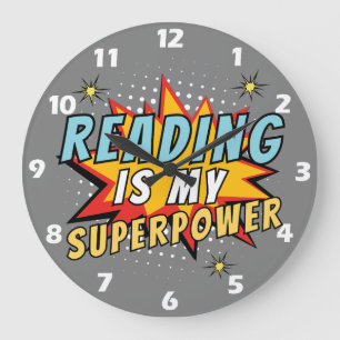 Lesen ist mein Superpower Book über die Wall-Uhr Große Wanduhr