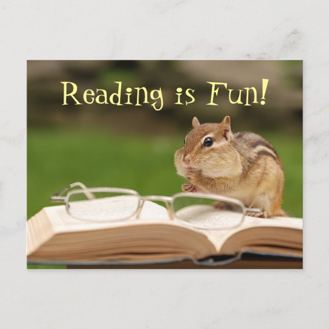 Lesen ist Spaß! Chipmunk-Postkarte Postkarte (Vorderseite)