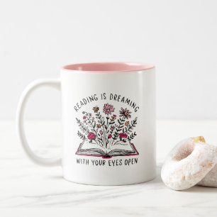 Lesen ist Träumen mit offenen Augen Buchliebhaber Zweifarbige Tasse