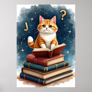 Lesen Katze im Weltraum Buchwurm Astronaut Katze B Poster