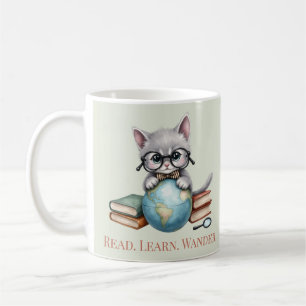 "Lesen. Lernen Sie. Wander." Niedliche Katze Kaffeetasse