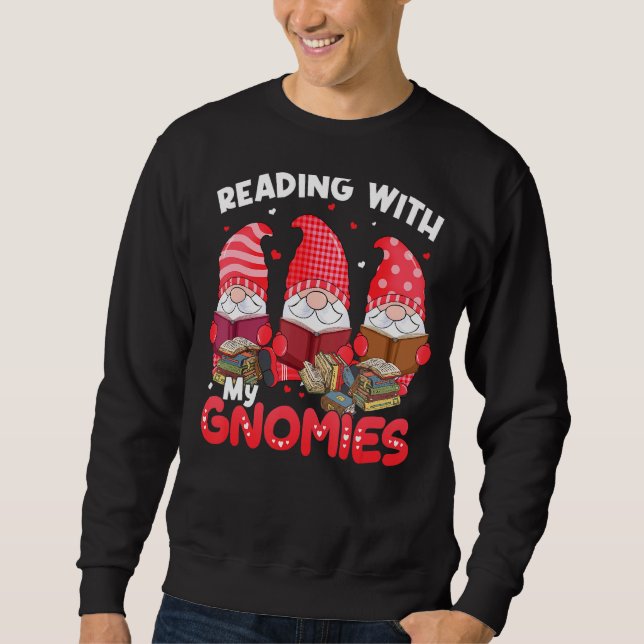Lesen mit meinen Gnomen Bücher über das Bibliothek Sweatshirt (Vorderseite)