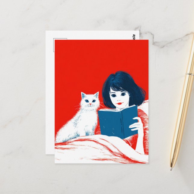 Lesen mit meiner Katze Postkarte (Vorderseite/Rückseite Beispiel)