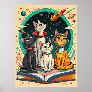 Lesen öffnet ein Tor zu kosmischen Katzenabenteuer Poster