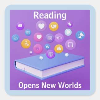 LESEN Öffnet neue Welten Buch  Quadratischer Aufkleber