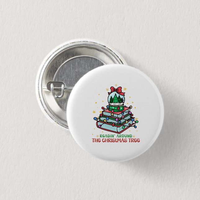 Lesen rund um den Weihnachtsbaum-Feiertag Button (Vorne & Hinten)
