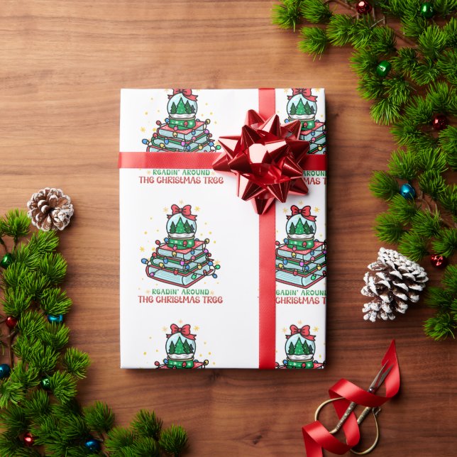 Lesen rund um den Weihnachtsbaum  Geschenkpapier (Feiertagsgeschenk)