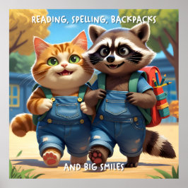 Lesen, Schreiben, Rucksäcke & Lächeln V2+Text Poster