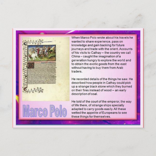 Lesen, Schreiben von Reisen, Marco Polo Postkarte (Vorderseite)