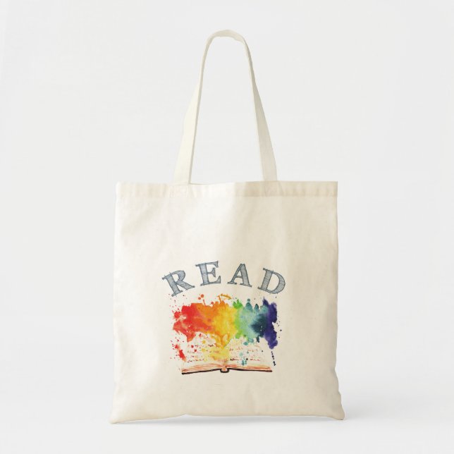 Lesen Sie Buch-Regenbogenwatercolor-Taschen-Tasche Tragetasche (Vorne)