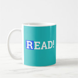 LESEN SIE! Cobalt Blue & Turquoise Ein Wort Design Kaffeetasse