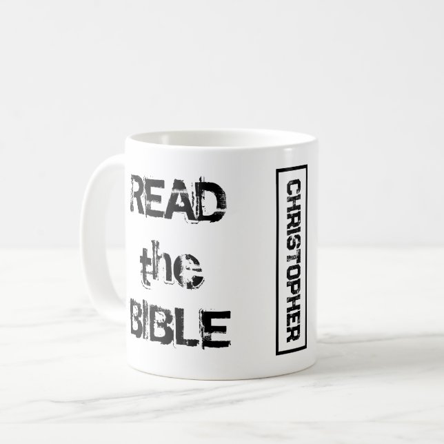 Lesen Sie die Bibel Weiß und Schwarz Kaffeetasse (Vorderseite Links)