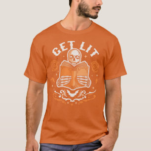 Lesen Sie die Bibliothek B mit Lit Literature Skel T-Shirt