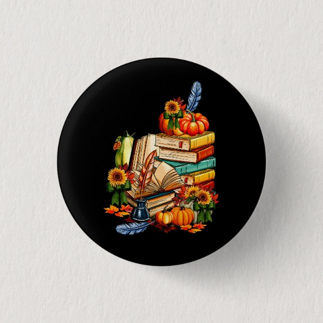 Lesen Sie die Bibliothek Lover Reader Pumpkin Tha Button (Vorderseite)