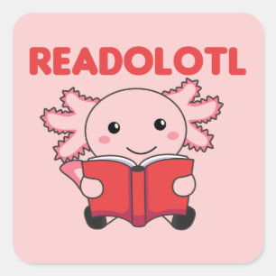 Lesen Sie einen Axolotl, der viele Bücher auf dem  Quadratischer Aufkleber