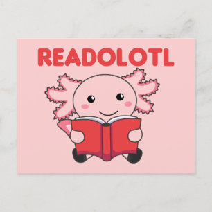 Lesen Sie einen Axolotl, der viele Bücher in Postw Postkarte