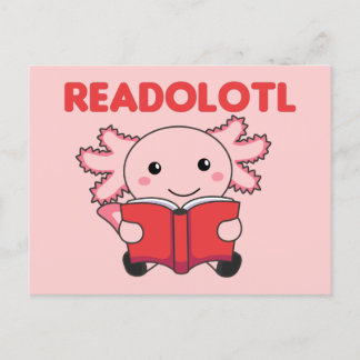 Lesen Sie einen Axolotl, der viele Bücher in Postw Postkarte