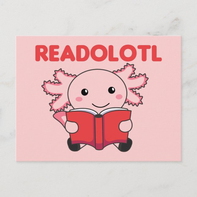 Lesen Sie einen Axolotl, der viele Bücher in Postw Postkarte (Vorderseite)
