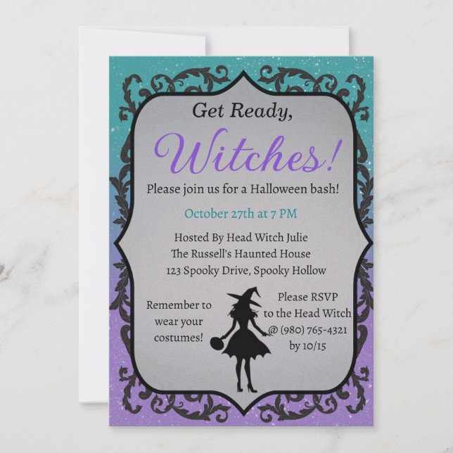 Lesen Sie, Hexen! Halloween-Party Einladung (Vorderseite)