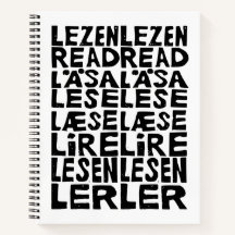 Lesen Sie in 8 Sprachen Lino Print Spiral Notebook