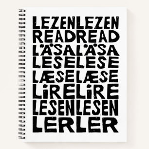 Lesen Sie in 8 Sprachen Lino Print Spiral Notebook Notizbuch