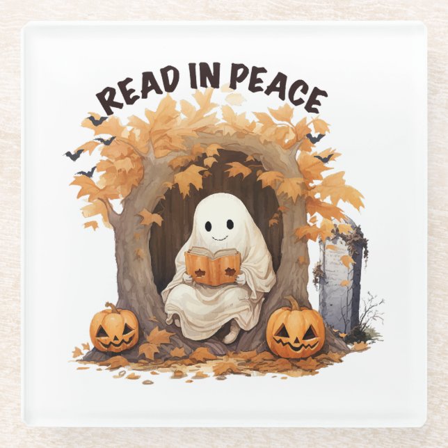 Lesen Sie in Peace Boo Ghost Glasuntersetzer (Vorderseite)