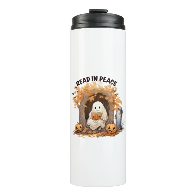 Lesen Sie in Peace Boo Ghost Thermosbecher (Vorderseite)