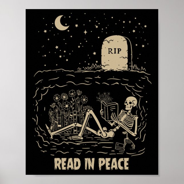 Lesen Sie in Peace Skeleton Bücher lesen Funny Hal Poster (Vorne)