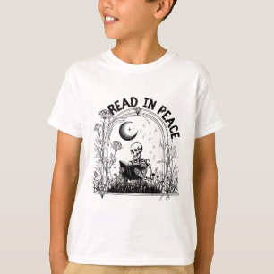 Lesen Sie in Peace Spooky Lehrer Skeleton Buch Ha T-Shirt