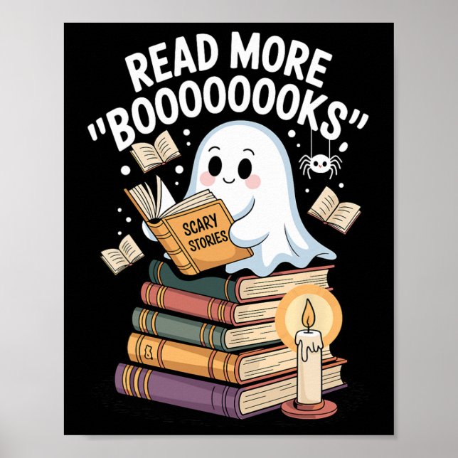 Lesen Sie mehr Booooks Ghost Reading Halloween Art Poster (Vorne)