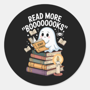 Lesen Sie mehr Booooks Ghost Reading Halloween Art Runder Aufkleber