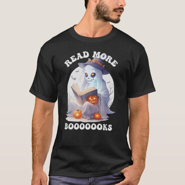 Lesen Sie mehr Bücher, Halloween Bookish Ghost T-Shirt (Vorderseite)