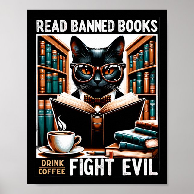 Lesen Sie verbotene Bücher trinken Kaffee Kampf Bö Poster (Vorne)
