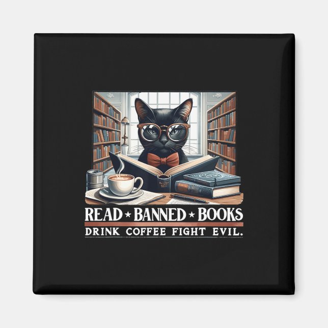 Lesen Sie verbotene Bücher trinken Kaffee Kampffäh Magnet (Vorne)