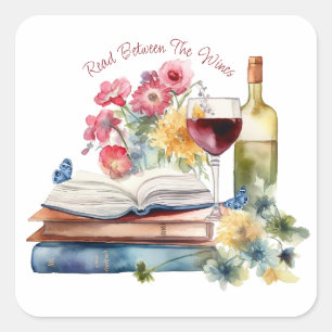Lesen Sie zwischen den Weinbüchern Liebhaber Quadratischer Aufkleber