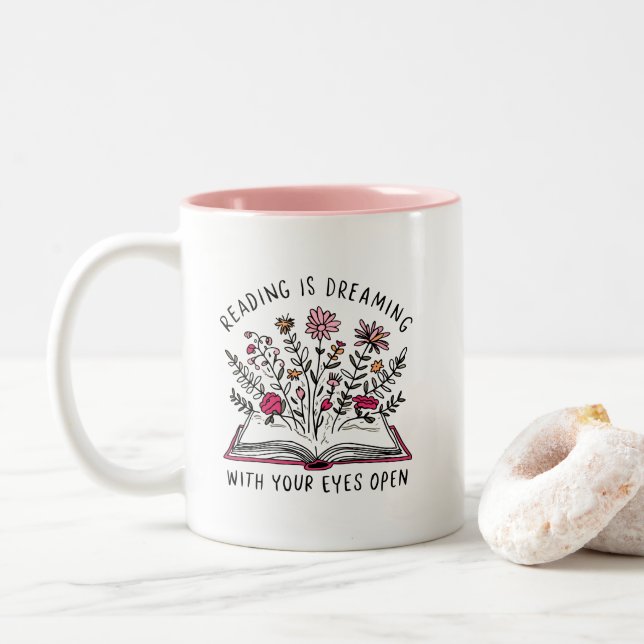 Lesen träumt von einem Eye Open Book Lover Angebot Zweifarbige Tasse (Mit Donut)