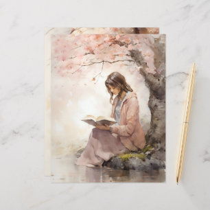 Lesen unter der Frühjahrsblüte Scrapbook Paper