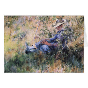 Lesen unter einer blühenden Hawthorne Bush