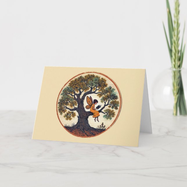 Lesen von Fee in einem Eichenbaum Karte (Vorderseite)