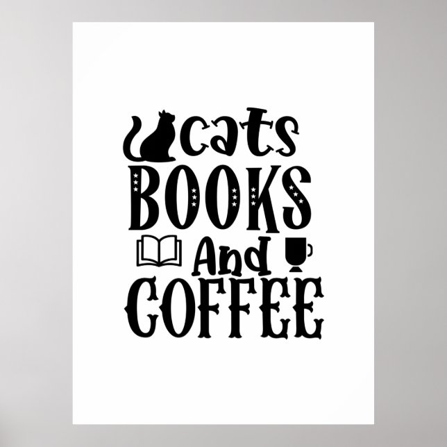 Lesen von Kunstkatzen Bücher und Kaffee Poster (Vorne)