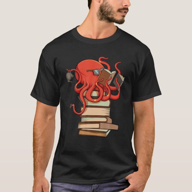 Lesen von Octopus Ocean Reader Bibliothekarischer  T-Shirt (Vorderseite)