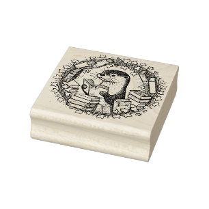 Lesen von Otter Bookish Illustration Lesegeräten Gummistempel