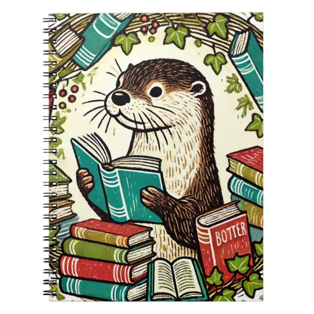 Lesen von Otter Bookish Illustration Lesegeräten Notizblock (Vorderseite)