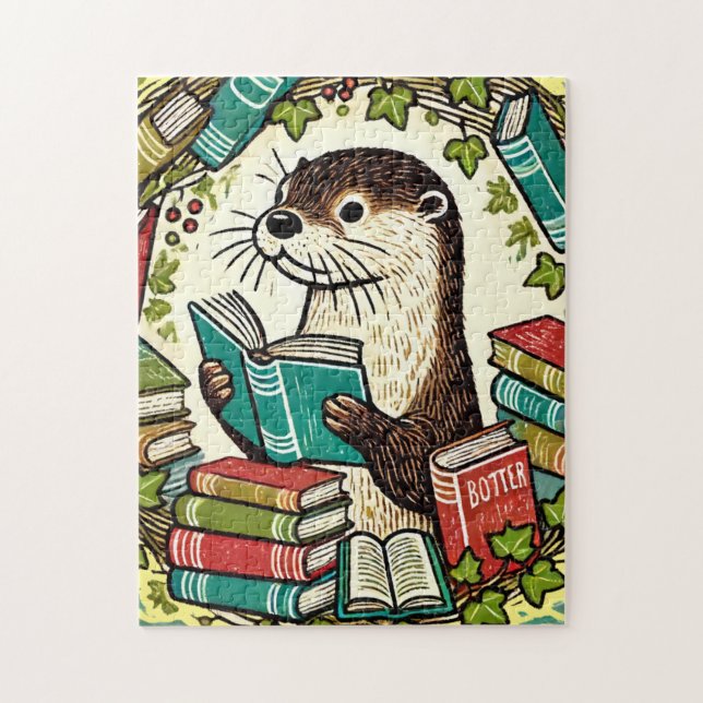 Lesen von Otter Bookish Illustration Lesegeräten Puzzle (Vertikal)