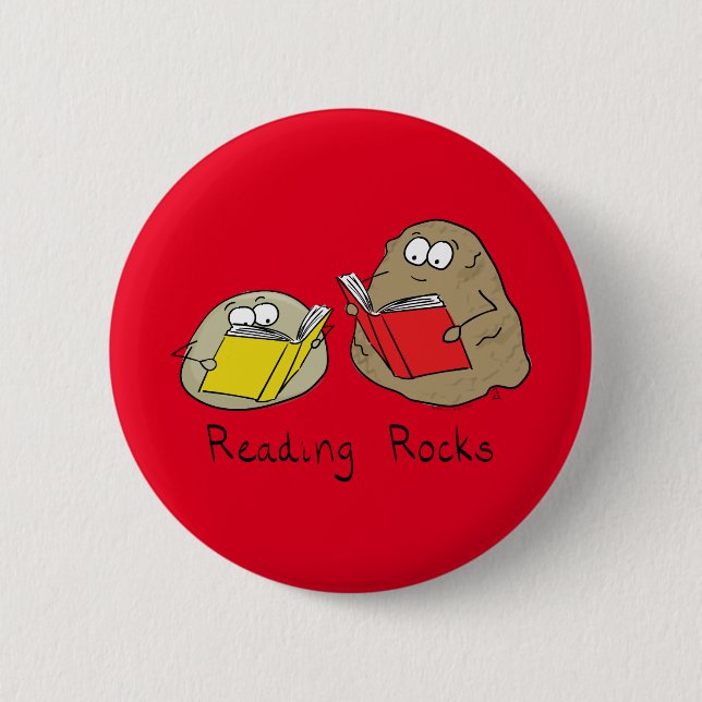 Lesen von Rocks Niedlich Kids Cartoon Button (Vorderseite)