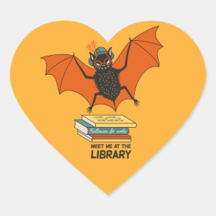 Lesende Fledermaus Whimsical Bibliothekar mit Bü Herz-Aufkleber