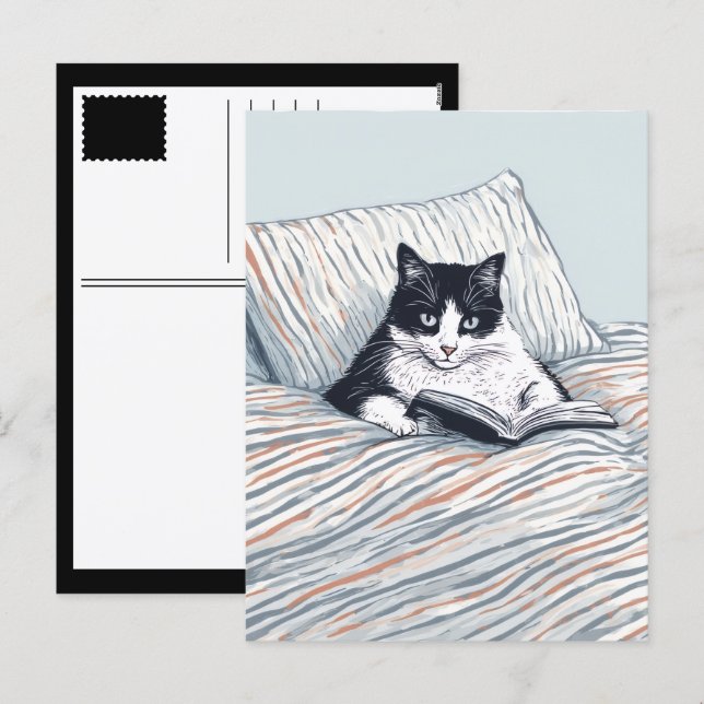 lesende Katze Feiertagspostkarte (Vorne/Hinten)